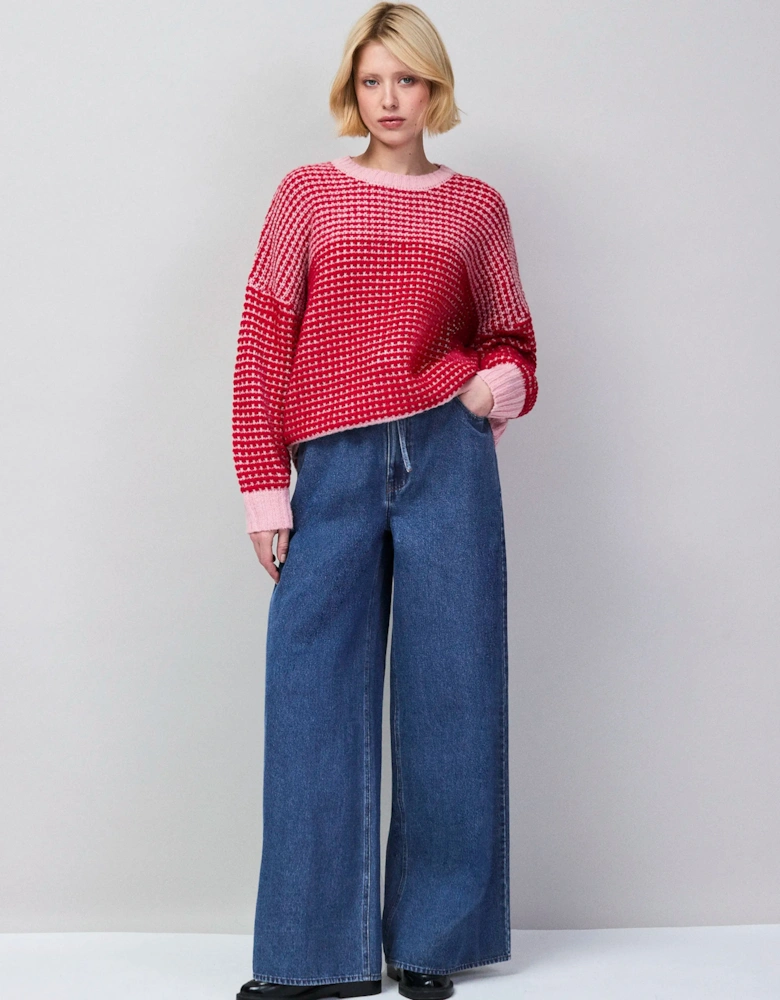Red Contrast Stitch Knit Jumper With Alpaca