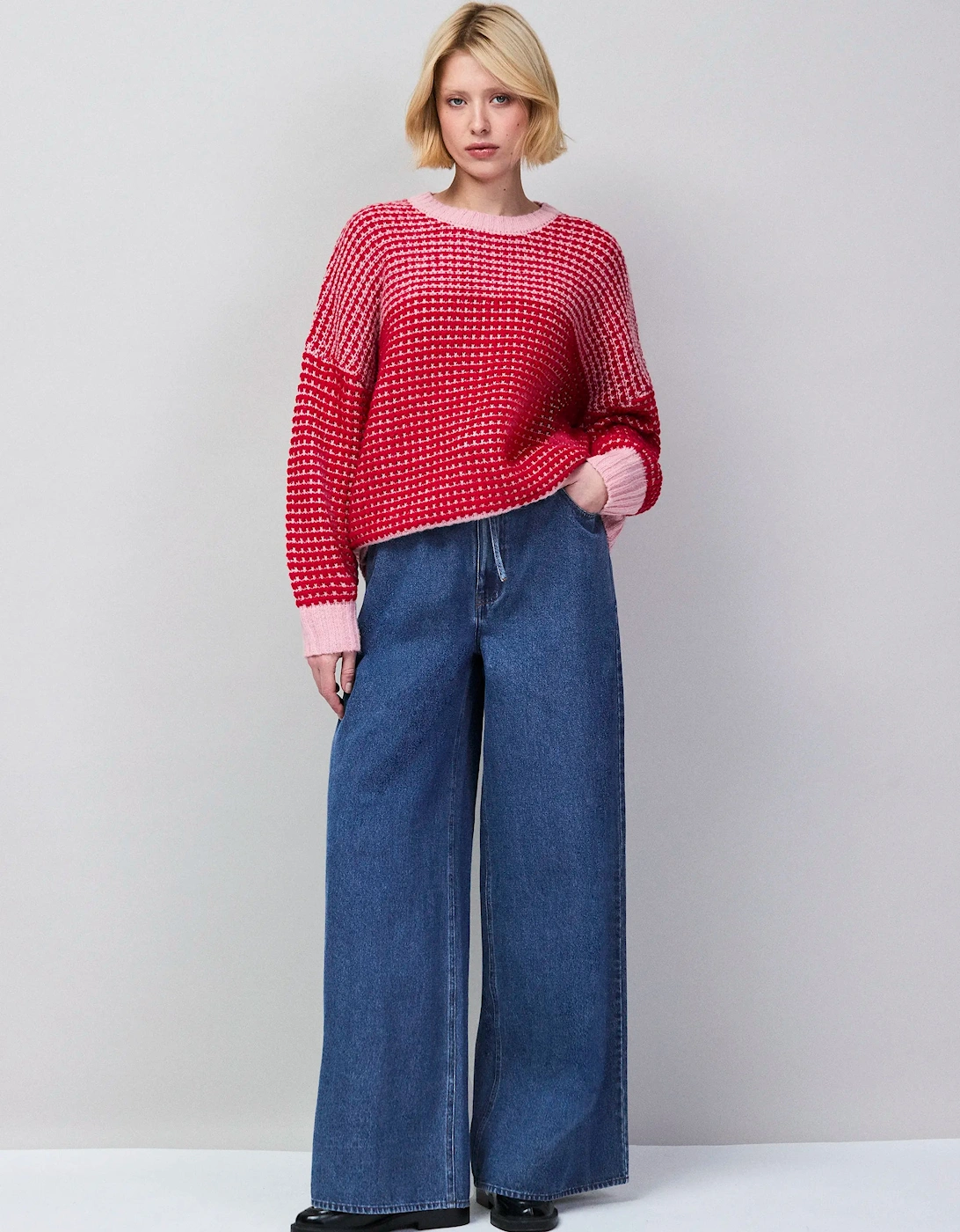 Red Contrast Stitch Knit Jumper With Alpaca