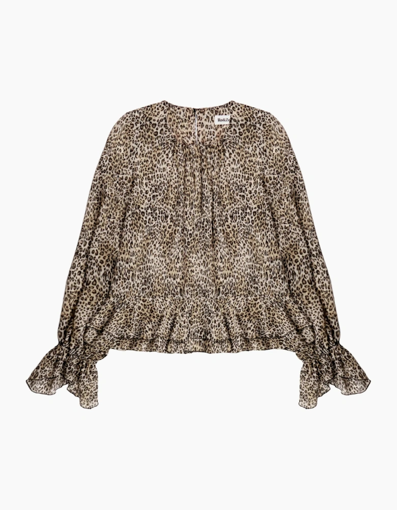 Leopard Print Ruffle Hem Chiffon Blouse