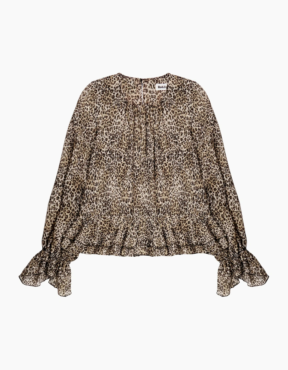 Leopard Print Ruffle Hem Chiffon Blouse