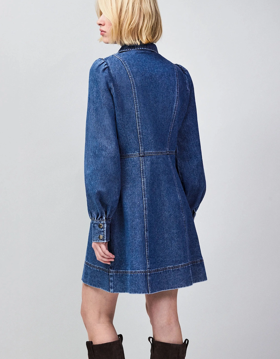 Petite Blue Denim Zip Front Mini Dress