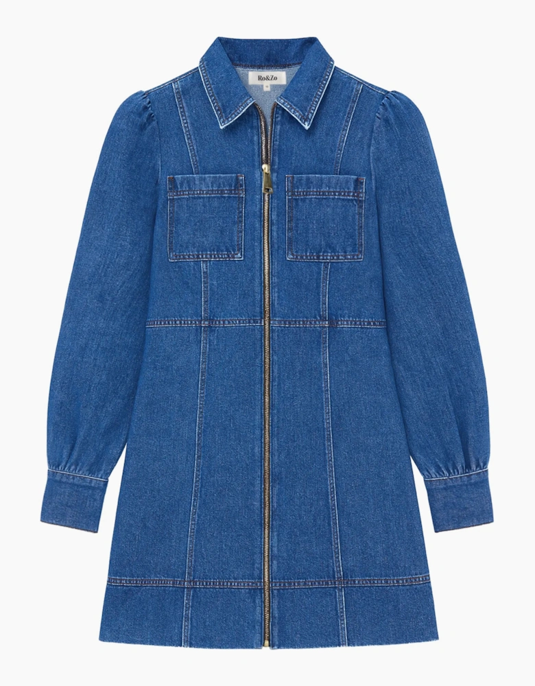 Petite Blue Denim Zip Front Mini Dress