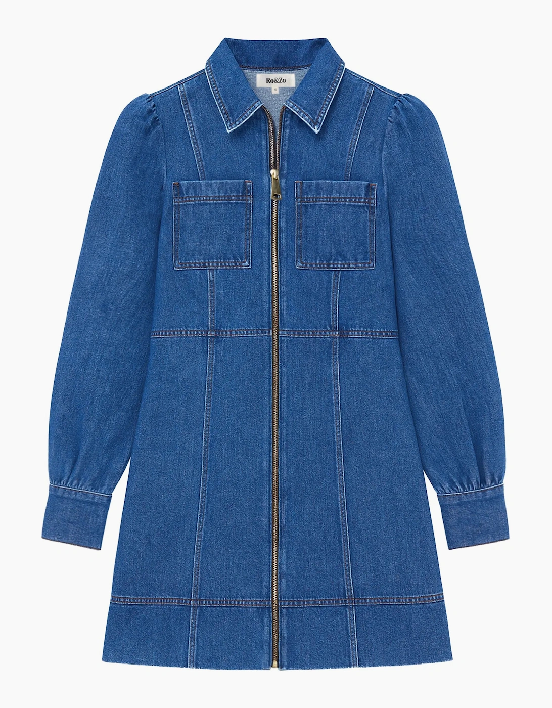 Petite Blue Denim Zip Front Mini Dress, 9 of 8