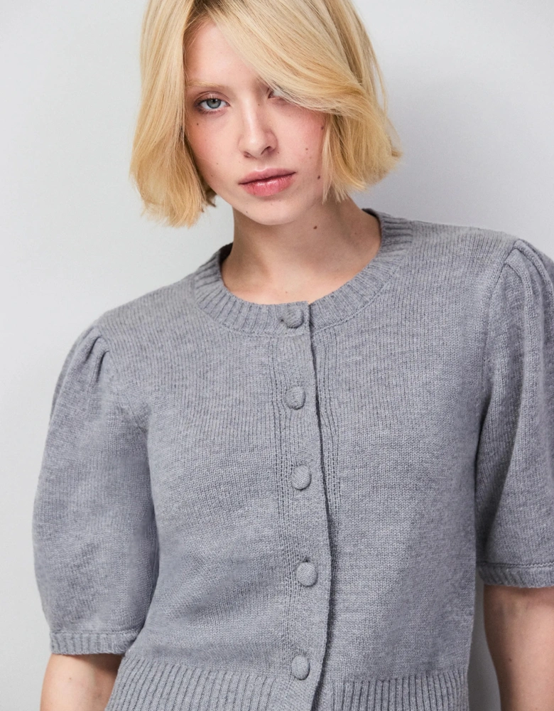 Grey Button Front Cardigan With Wool And Cashmere