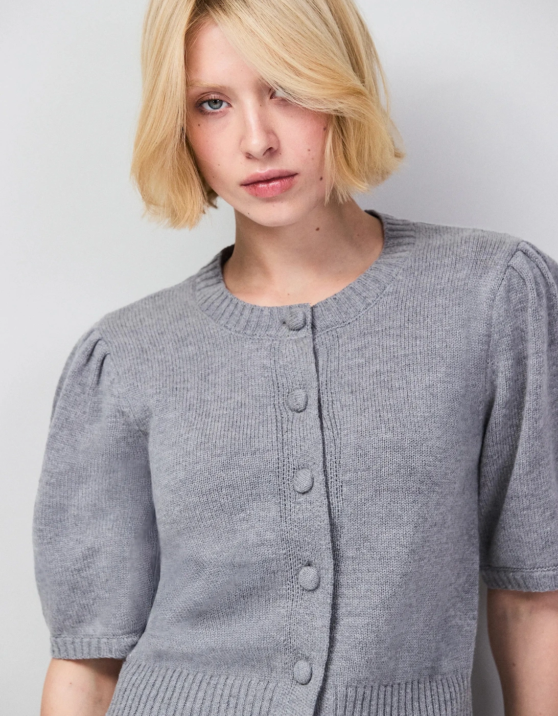 Grey Button Front Cardigan With Wool And Cashmere