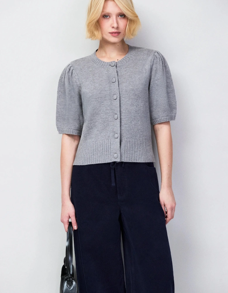 Grey Button Front Cardigan With Wool And Cashmere
