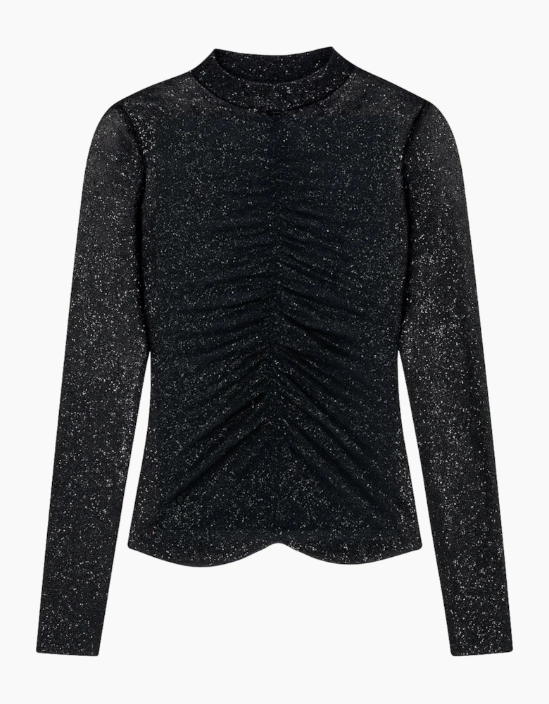 Black Flocked Sparkle Mock Neck Top