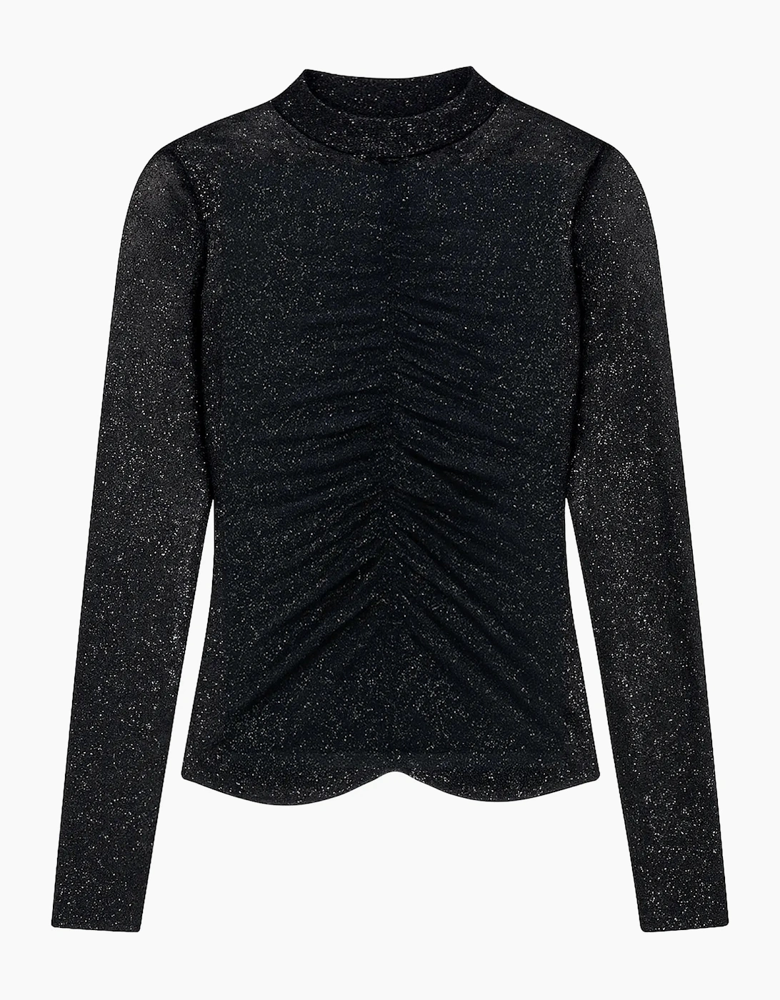 Black Flocked Sparkle Mock Neck Top, 6 of 5