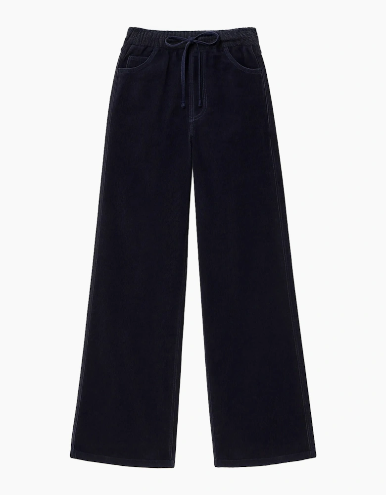 Petite Navy Cord Drawstring Wide Leg Trousers