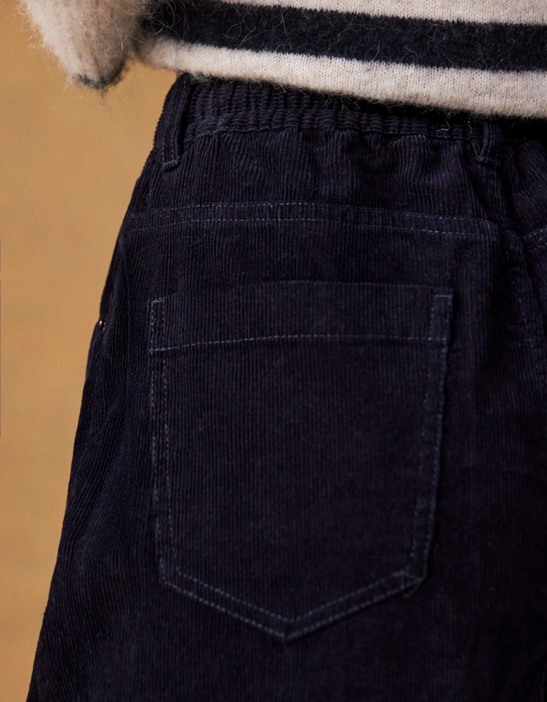 Petite Navy Cord Drawstring Wide Leg Trousers