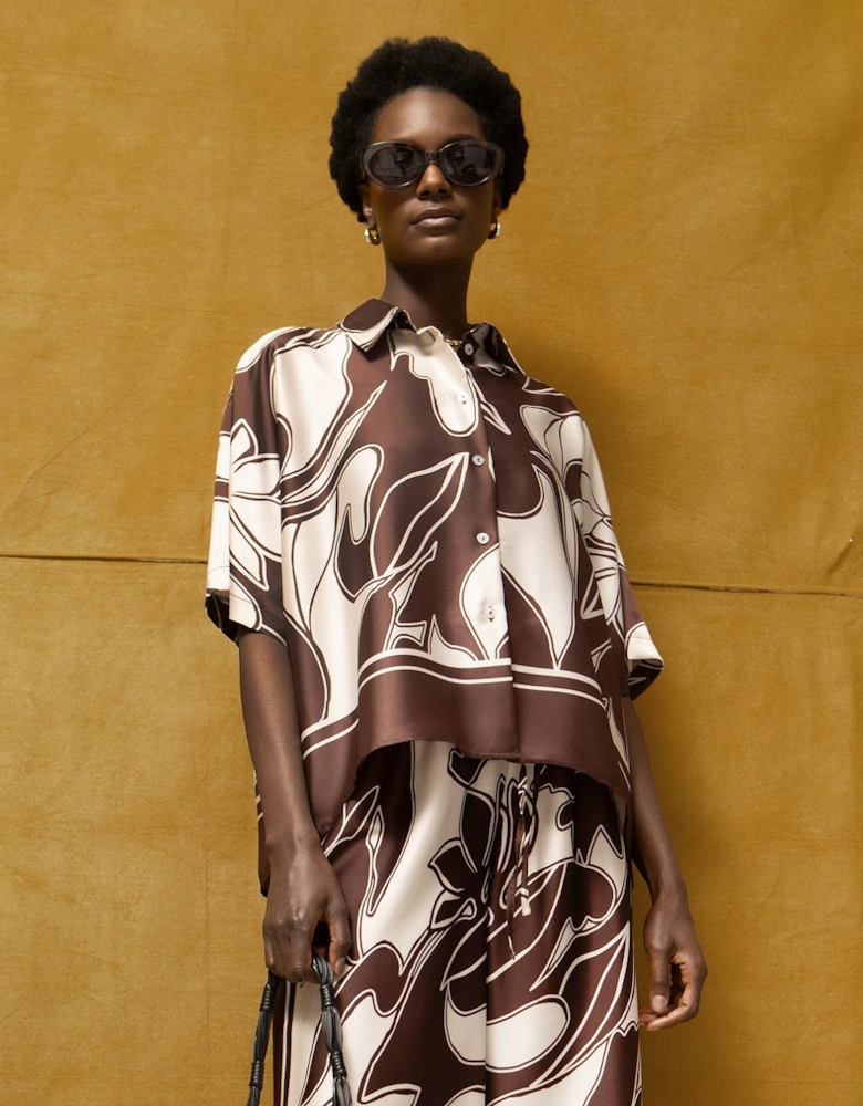 Brown Swirl Print Collared Placement Shirt