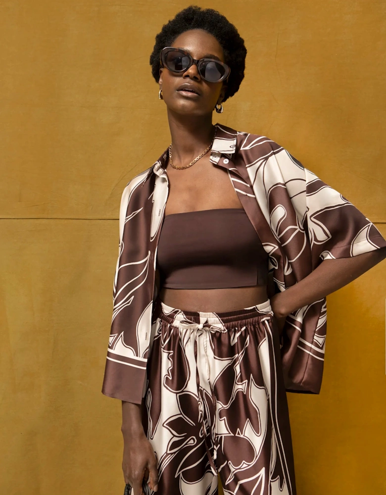 Brown Swirl Print Collared Placement Shirt