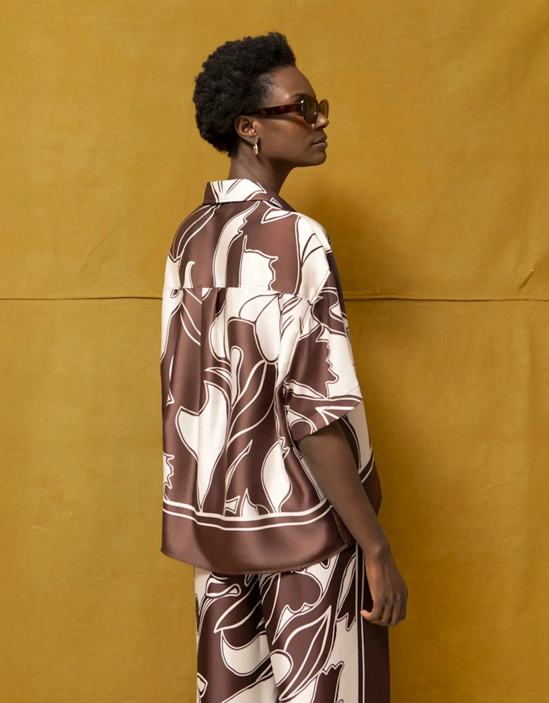 Brown Swirl Print Collared Placement Shirt
