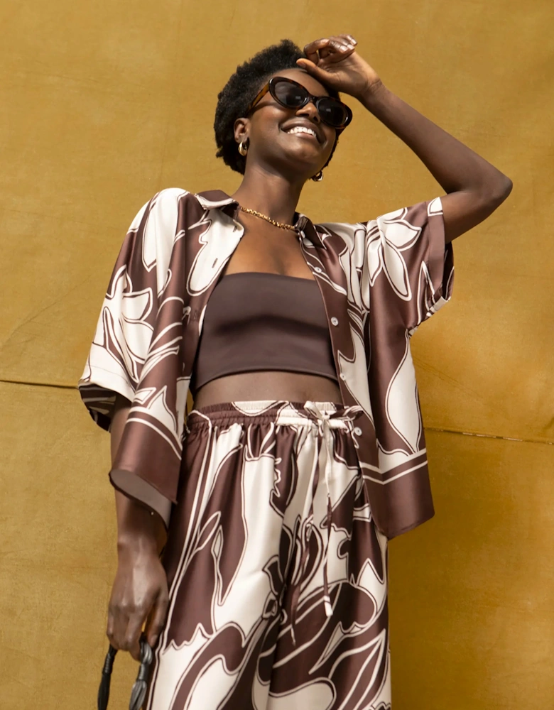 Brown Swirl Print Collared Placement Shirt