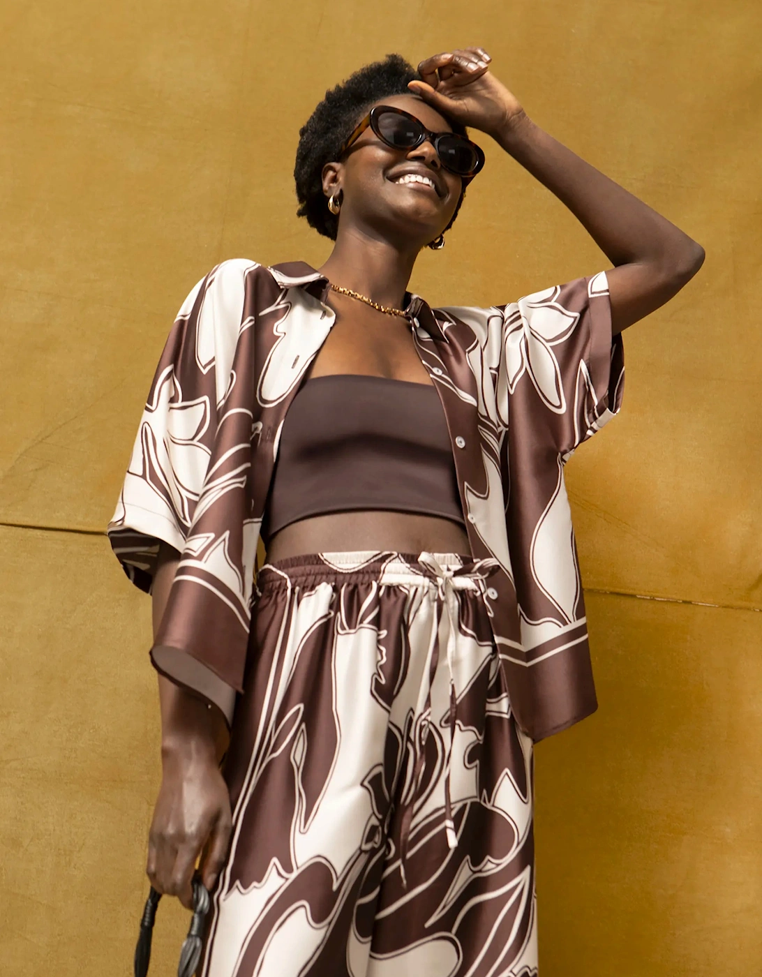 Brown Swirl Print Collared Placement Shirt