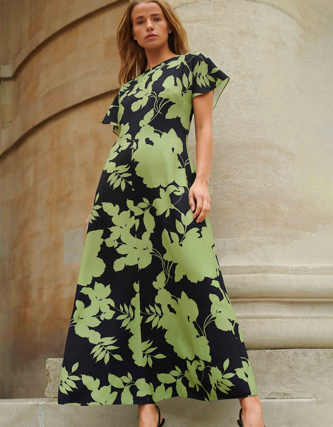 Victoria Green Floral Print Flutter Sleeve Dress, 7 of 6