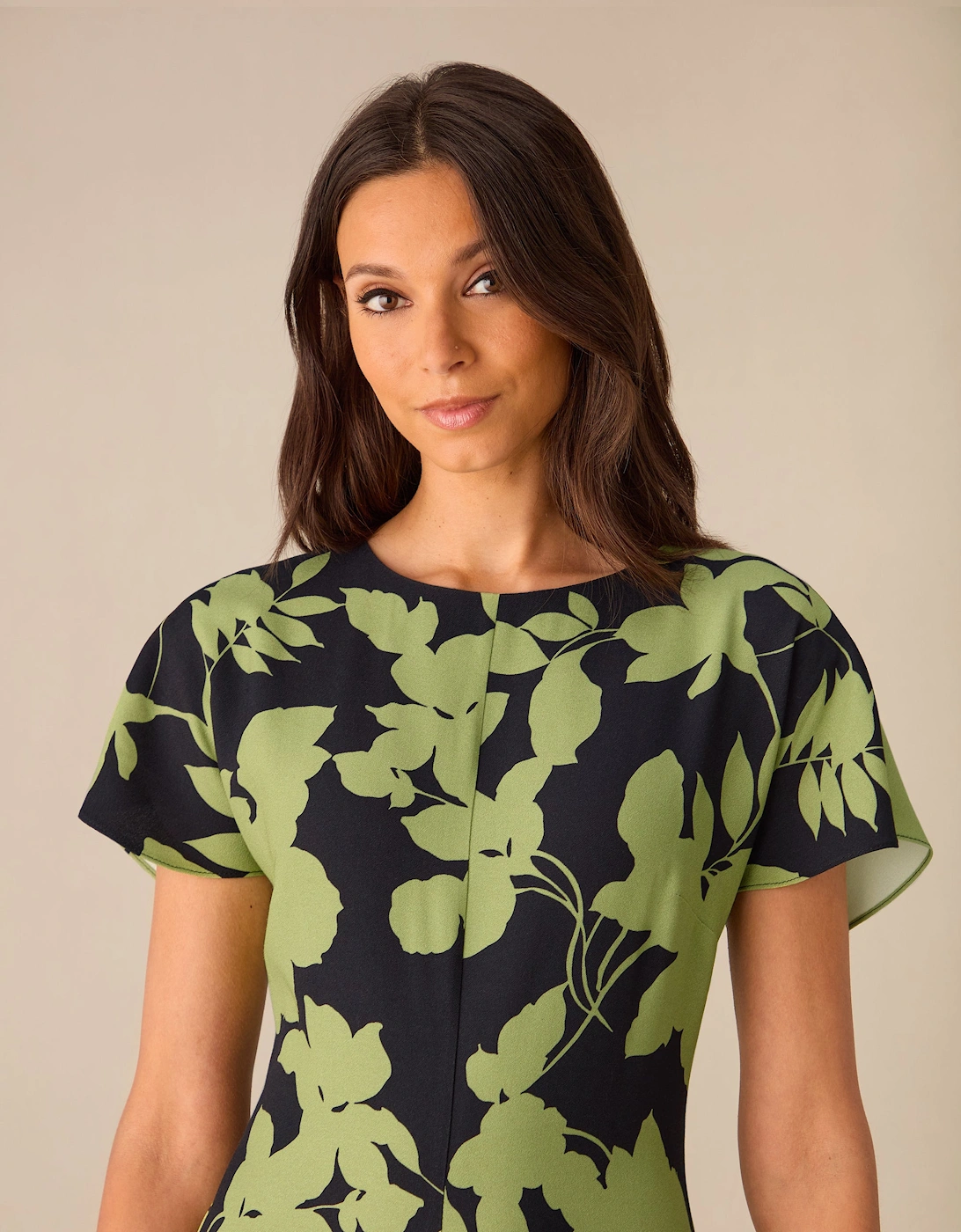 Victoria Green Floral Print Flutter Sleeve Dress