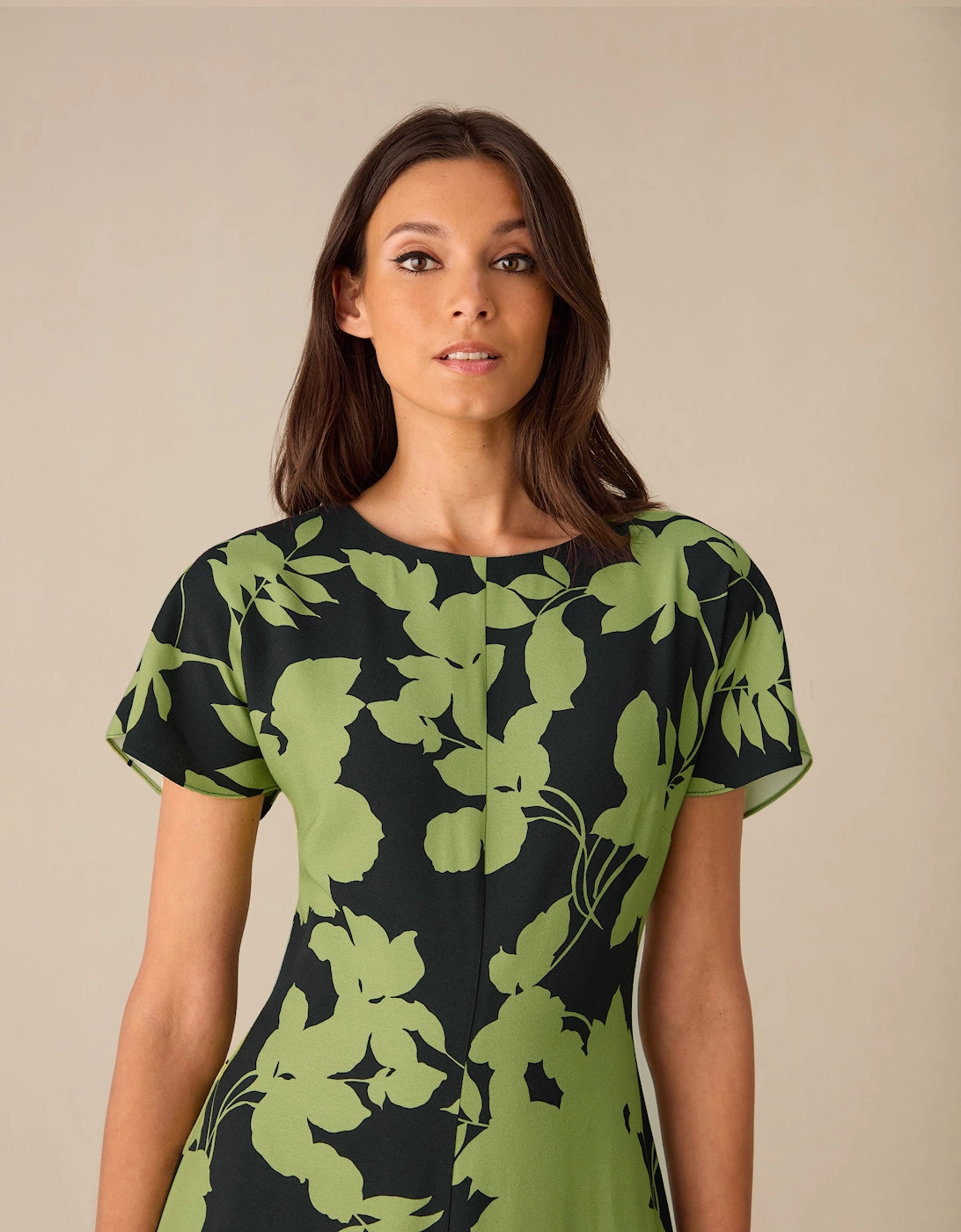 Victoria Green Floral Print Flutter Sleeve Dress