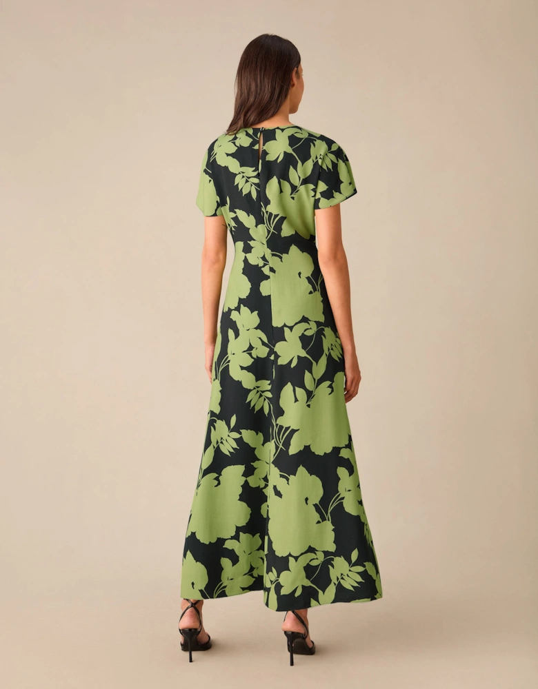 Victoria Green Floral Print Flutter Sleeve Dress