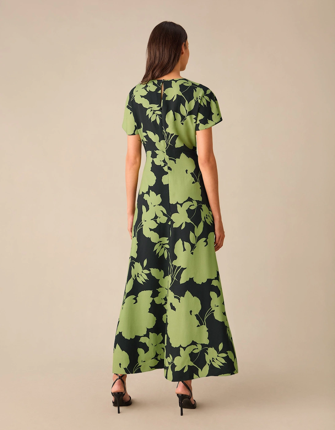 Victoria Green Floral Print Flutter Sleeve Dress