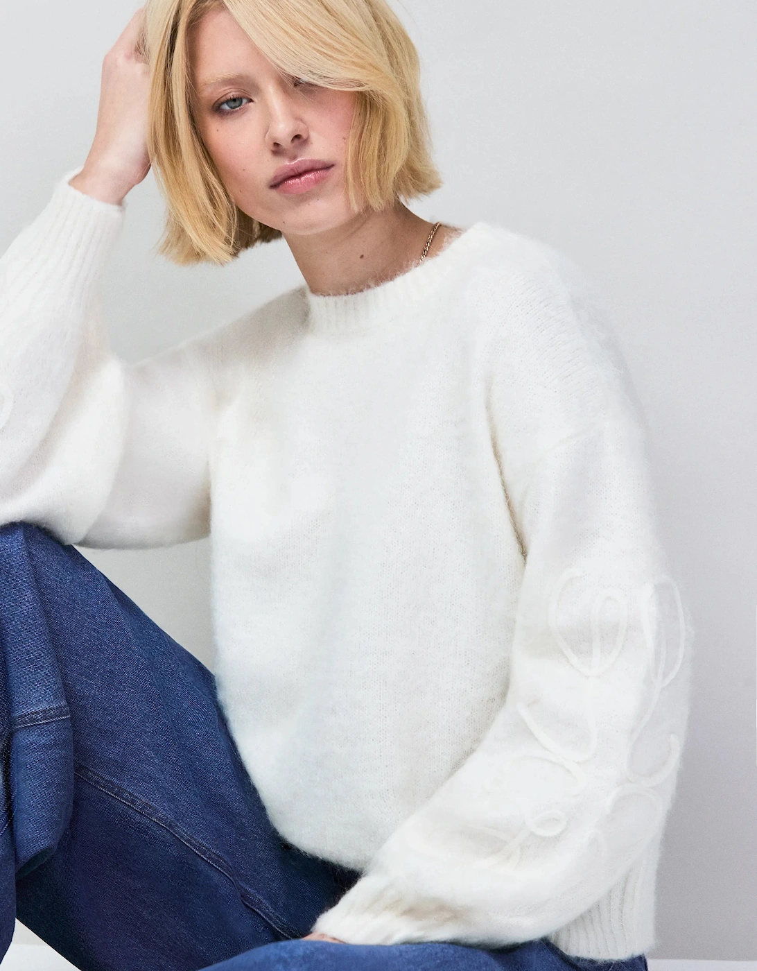 Ivory Applique Sleeve Jumper With Alpaca
