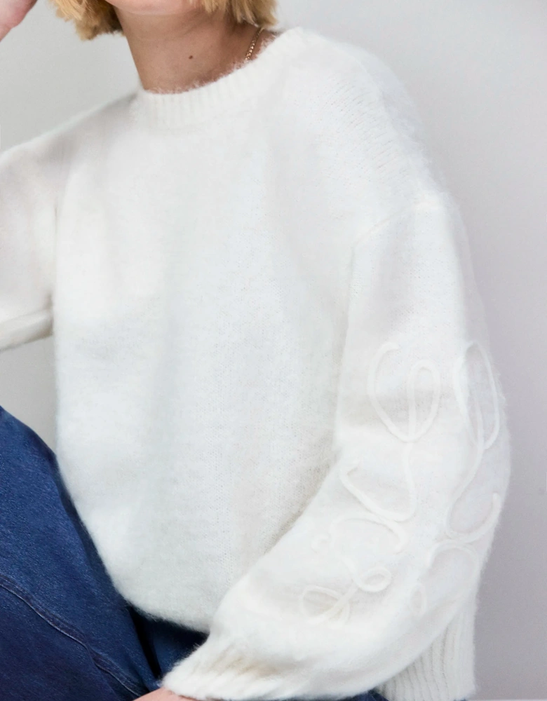 Ivory Applique Sleeve Jumper With Alpaca