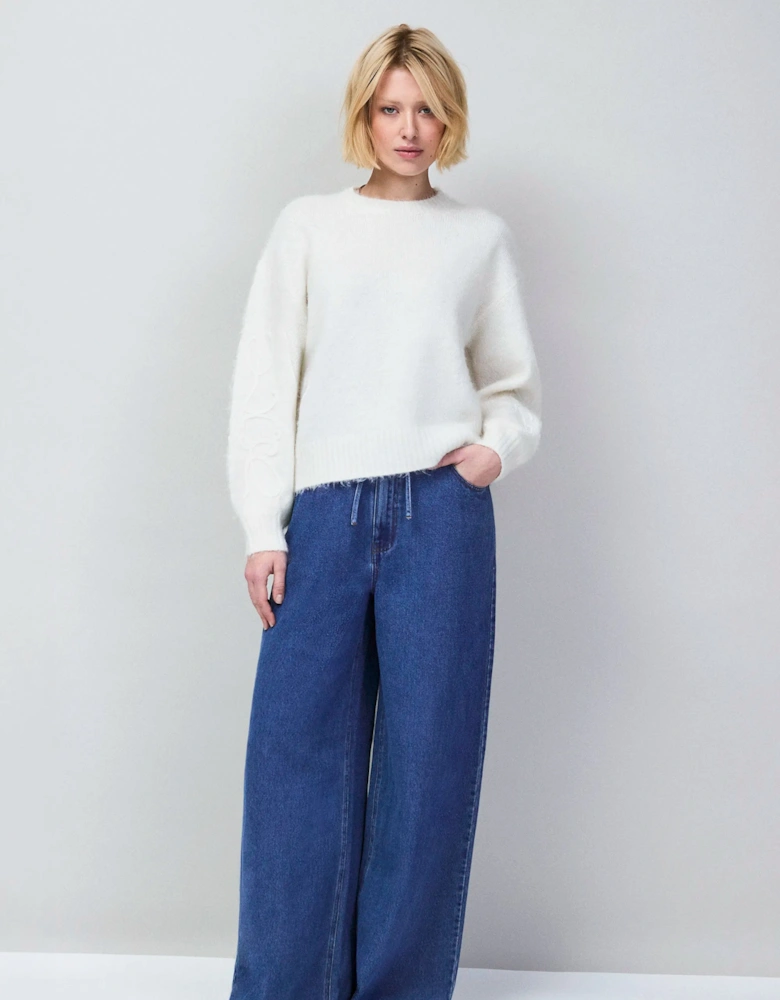 Ivory Applique Sleeve Jumper With Alpaca