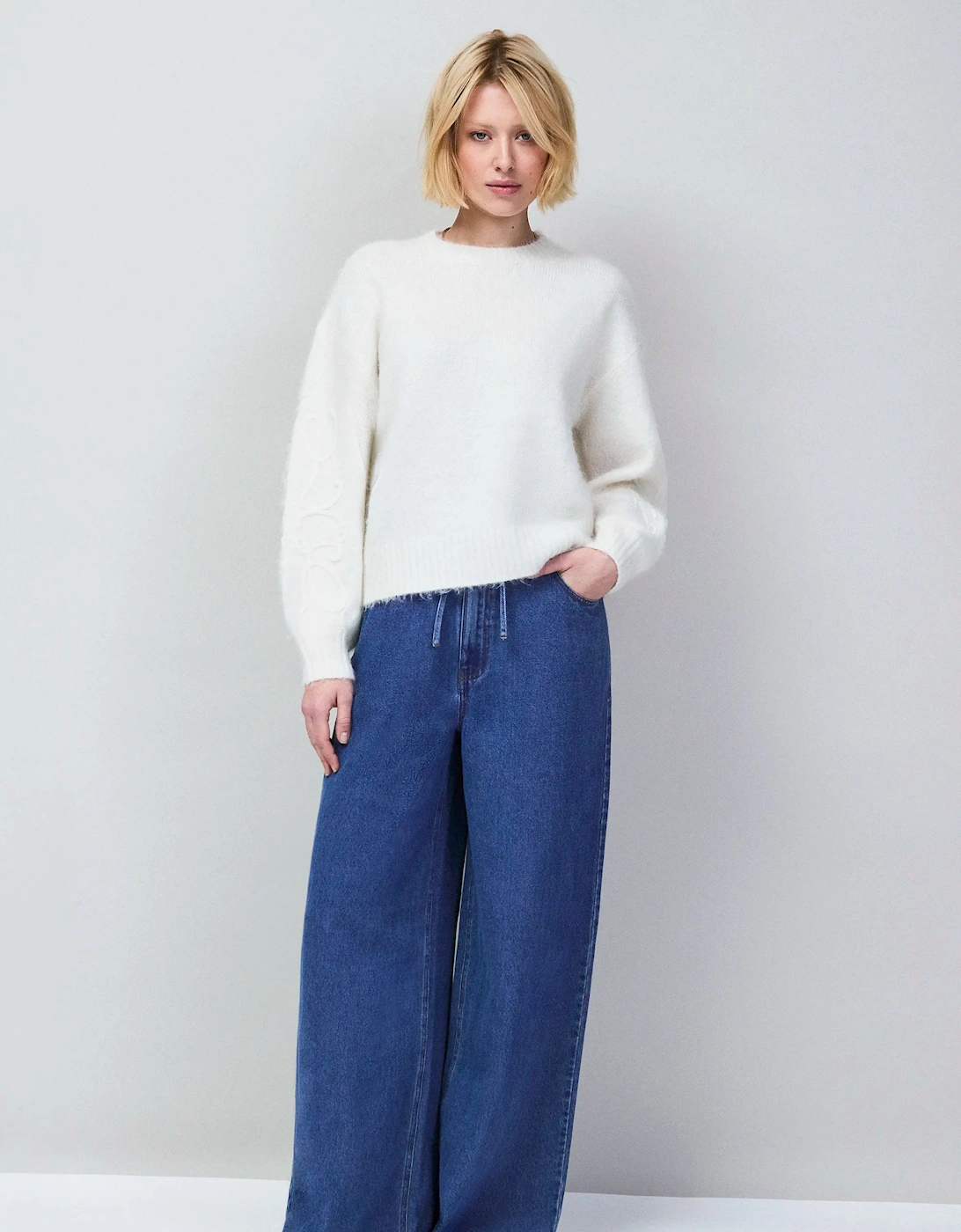 Ivory Applique Sleeve Jumper With Alpaca