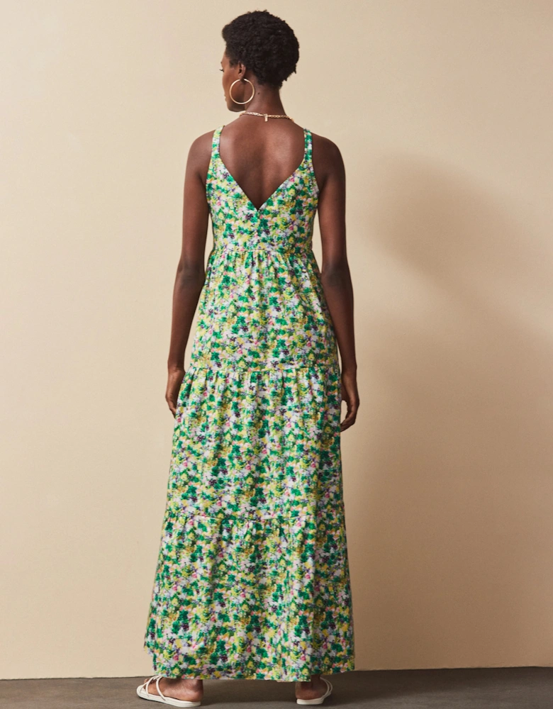Green Ditsy Cotton Tiered Dress