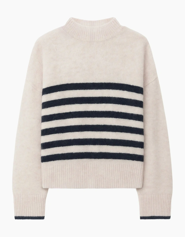 Ivory And Navy Stripe Fluffy Jumper With Alpaca