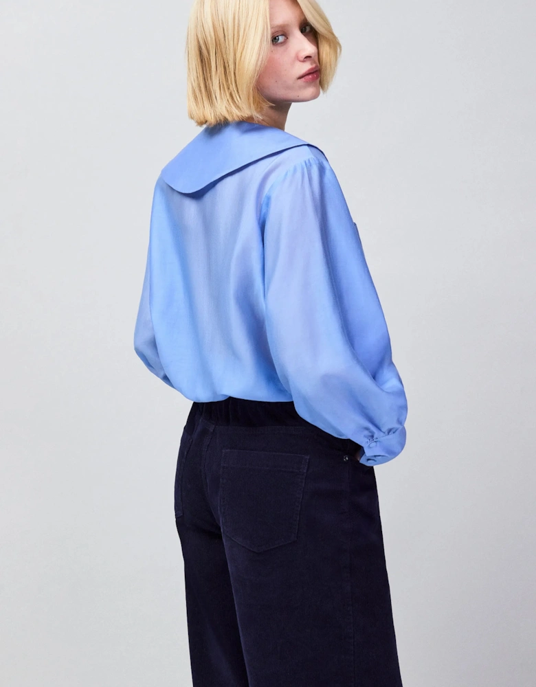Blue Statement Collar Blouse