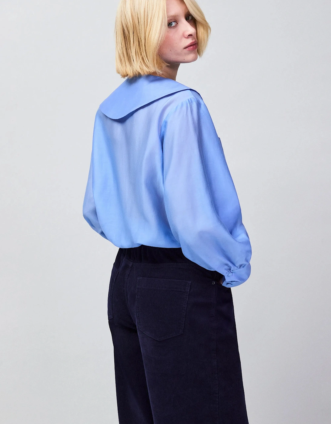 Blue Statement Collar Blouse