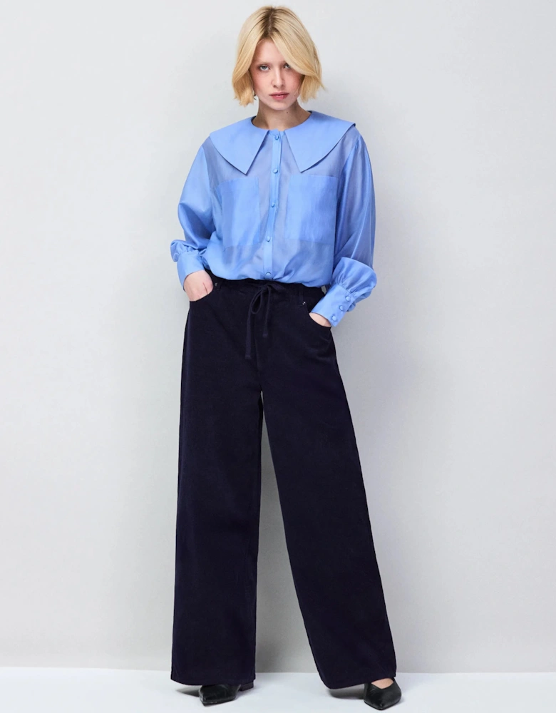 Blue Statement Collar Blouse