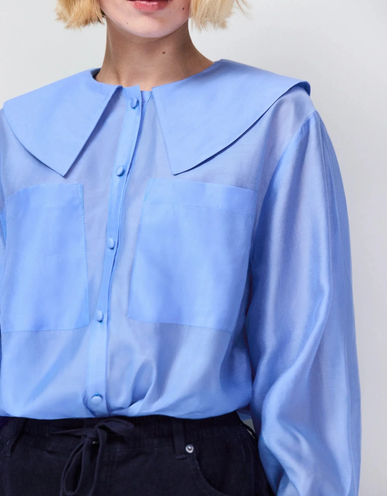 Blue Statement Collar Blouse