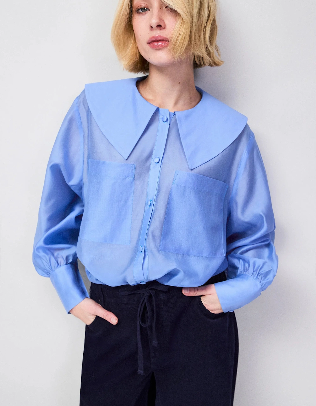 Blue Statement Collar Blouse