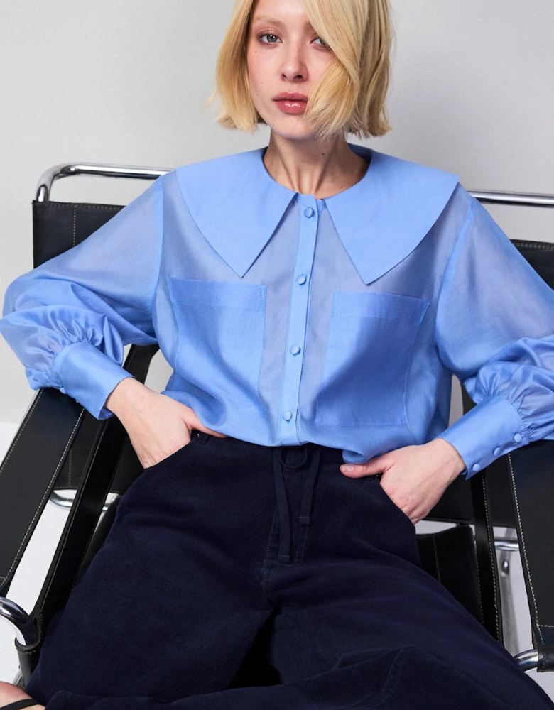 Blue Statement Collar Blouse