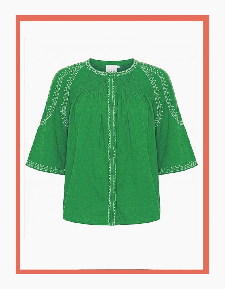 INDI&COLD Embroidered Blouse in Green