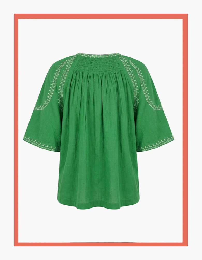 INDI&COLD Embroidered Blouse in Green