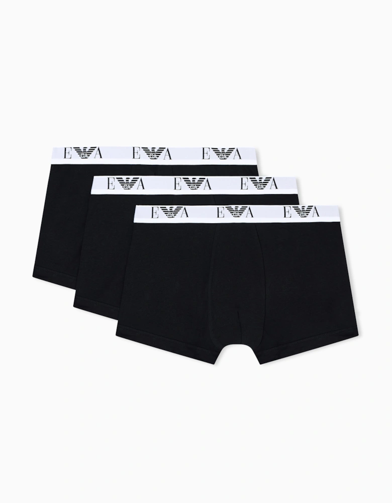 3-Pack Mens Boxer Shorts with Eagle Logo Waistband - Black/Black/Black