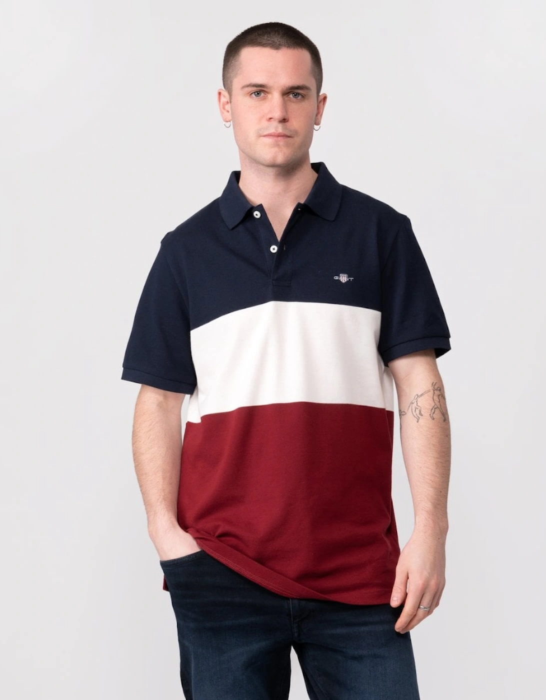 Mens Block Stripe Short Sleeve Rugger, 5 of 4