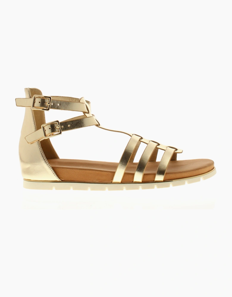 Womens Gladiator Sandals Strappy Valentina Buckle gold UK Size