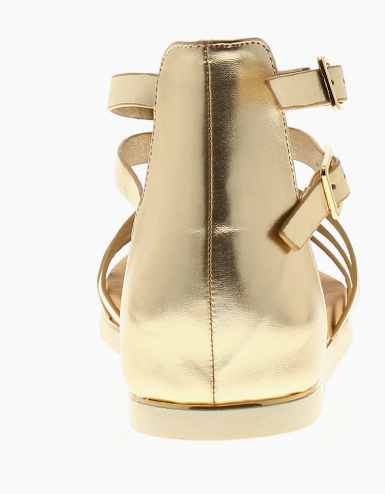 Womens Gladiator Sandals Strappy Valentina Buckle gold UK Size