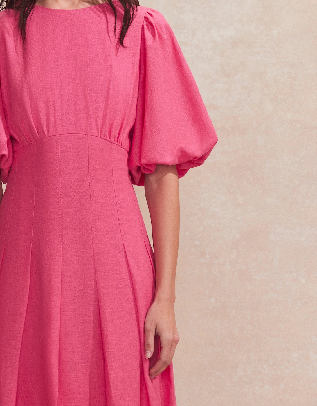 Petite Pink Pleat Detail Linen Blend Dress