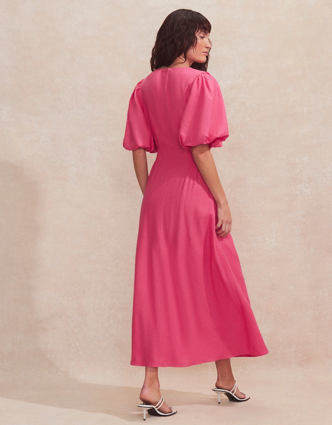 Petite Pink Pleat Detail Linen Blend Dress