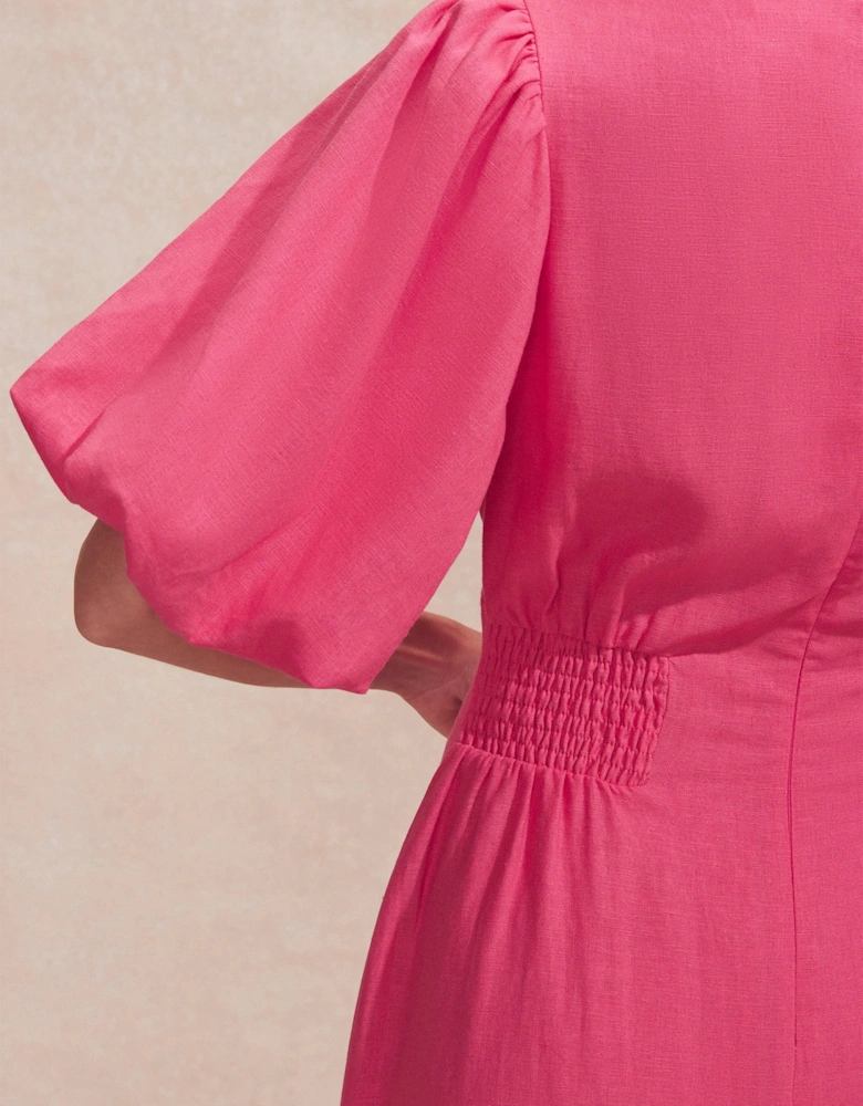 Petite Pink Pleat Detail Linen Blend Dress