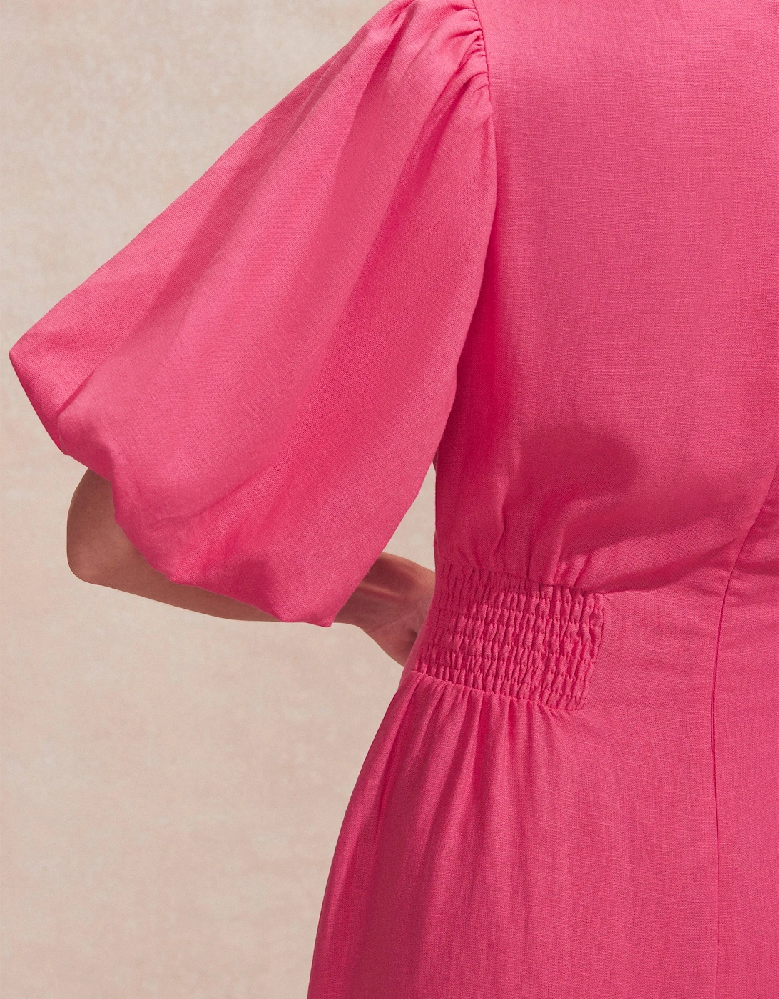 Petite Pink Pleat Detail Linen Blend Dress