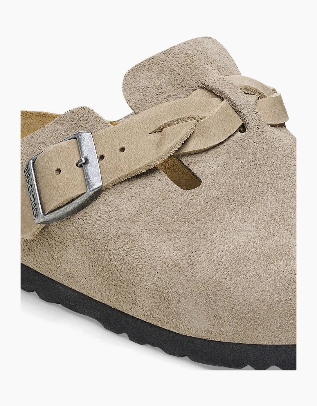 Braided Suede Leather Womens Clogs - Taupe