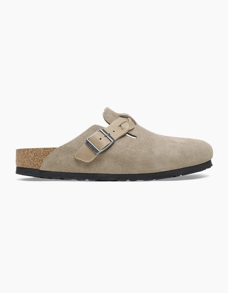 Braided Suede Leather Womens Clogs - Taupe