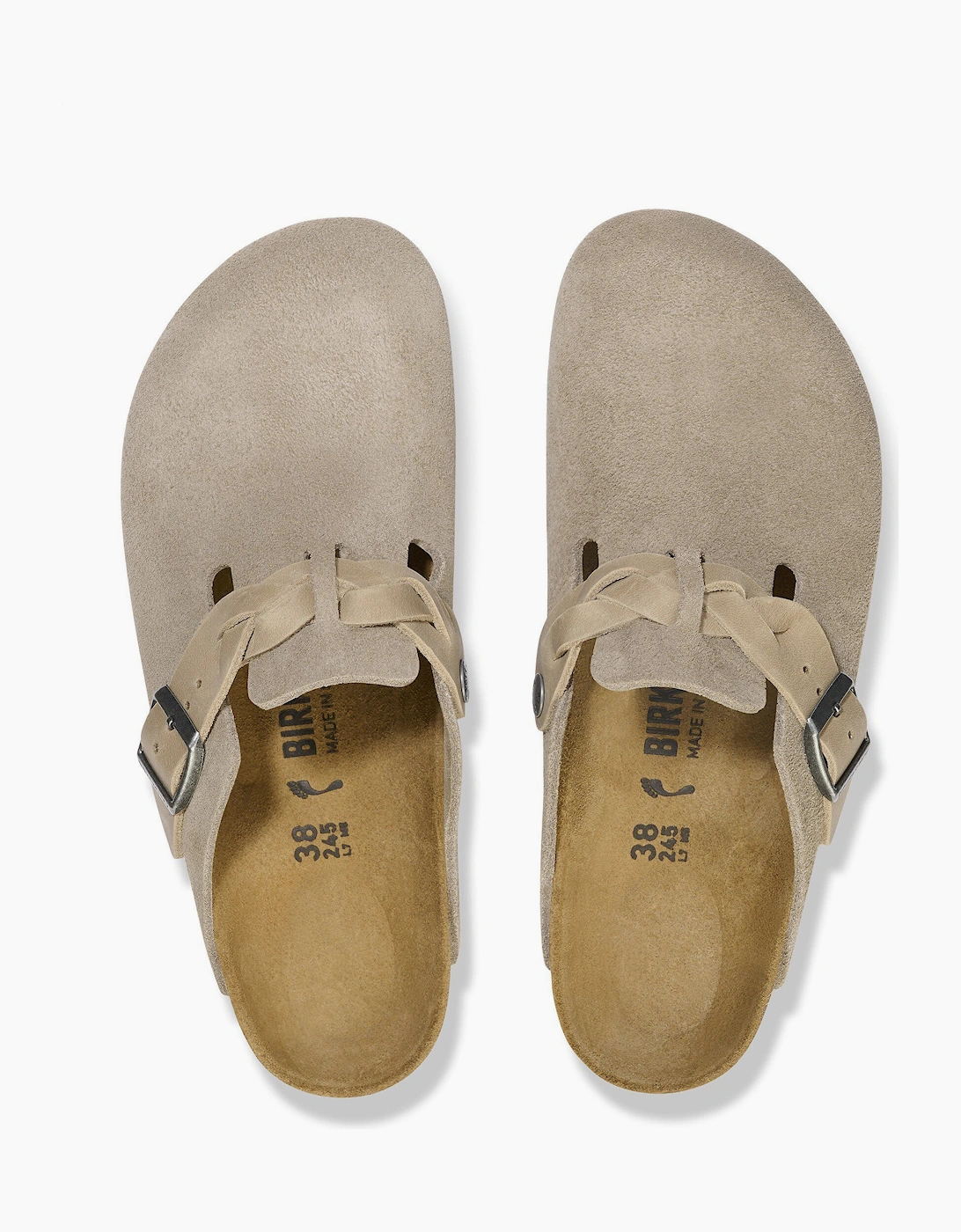 Braided Suede Leather Womens Clogs - Taupe