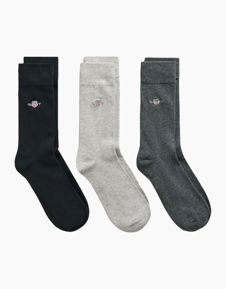 3 PACK SHIELD SOCKS BLACK/LIGHT GREY/CHARCOAL